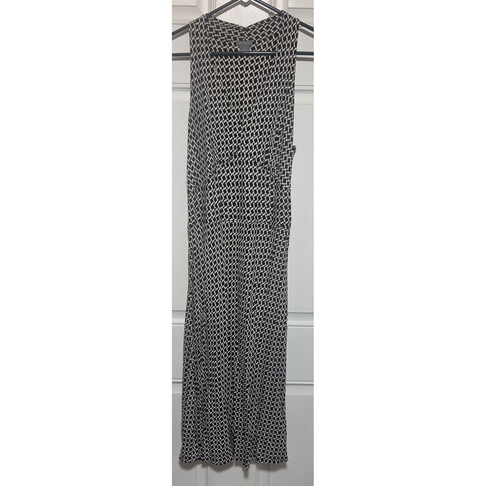 Ann Taylor Black White Geometric Print Sleeveless Wide Leg Rayon Jumpsuit Size 8